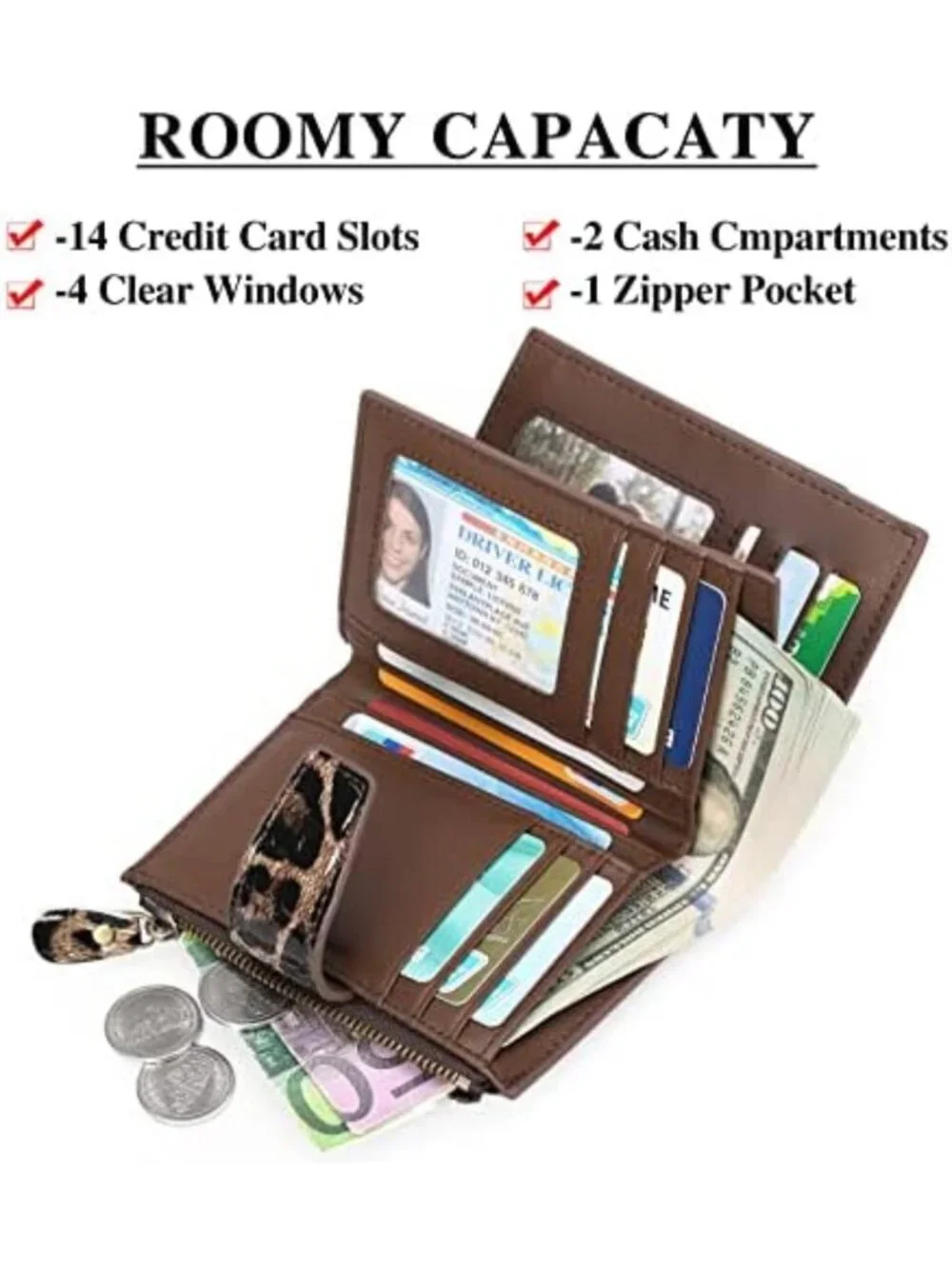 Stylish Leather Women's Wallet - RFID Blocking, Leopard Print Credit Card Holder